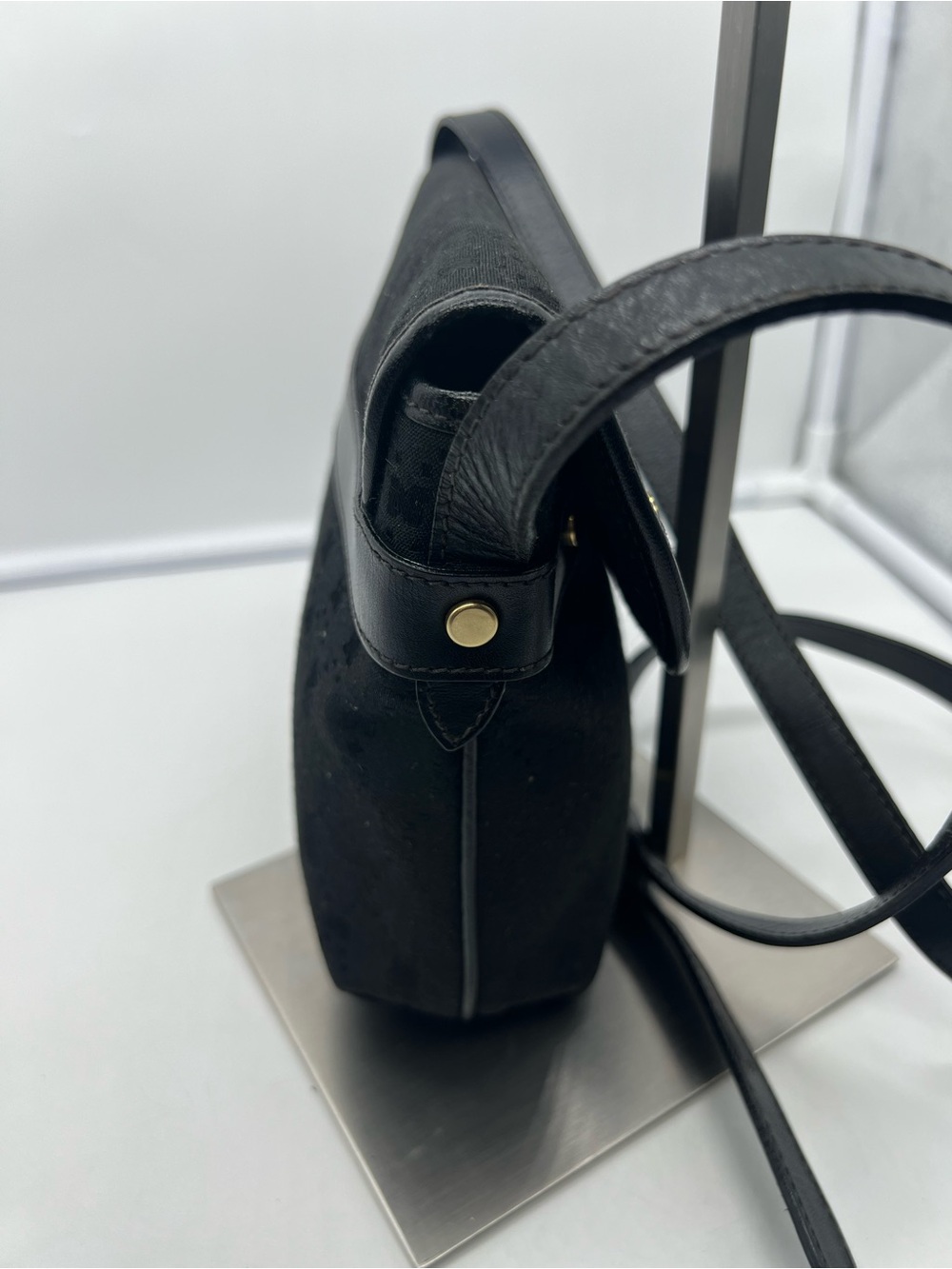 NINA RICCI VINTAGE Black Monogram Canvas Perforated Leather Flap Crossbody Bag - Picture 7 of 12